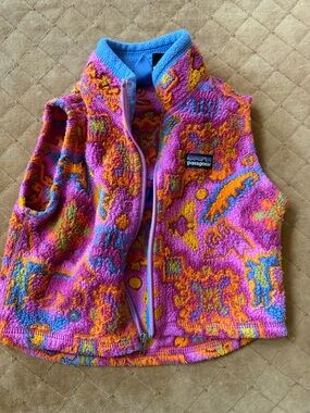 Patagonia Multicolor Sherpa Vest with Blue Trim